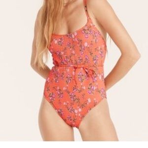 J.Crew smocked one-piece in coral floral